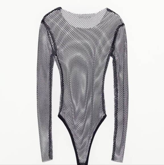 Zara Rhinestones Mesh Bodysuit - Picture 6 of 13